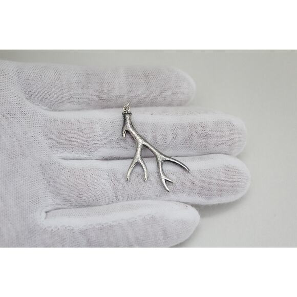 Sterling Silver Deer Antler Charm, Sterling Silver Deer Antler Pendant - Picture 1 of 6